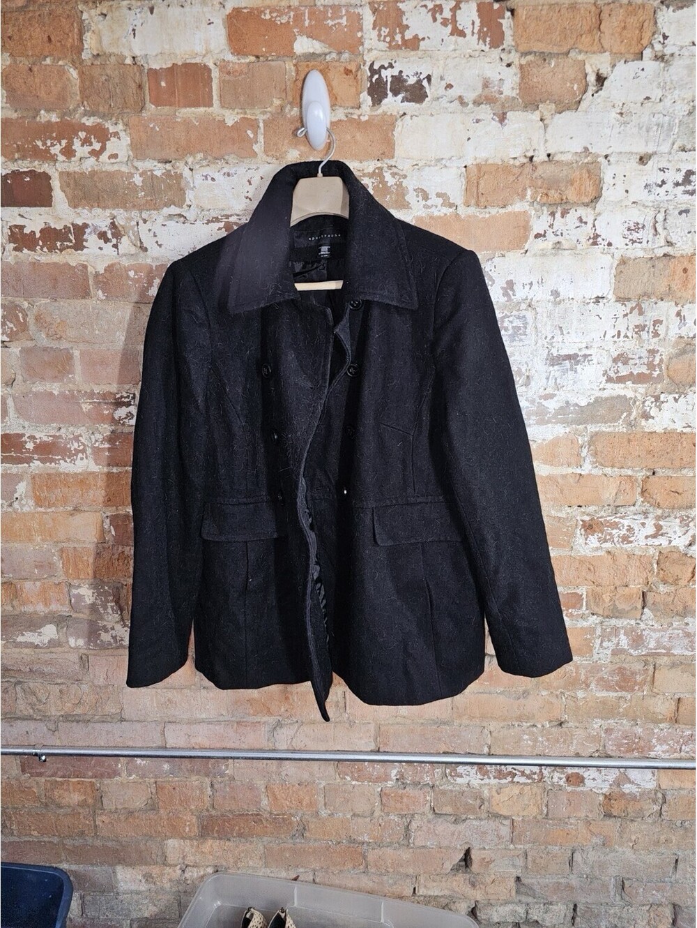 Apostrophe Plus 20-22W Black Wool Blend 3 Button Back Belt Car Coat